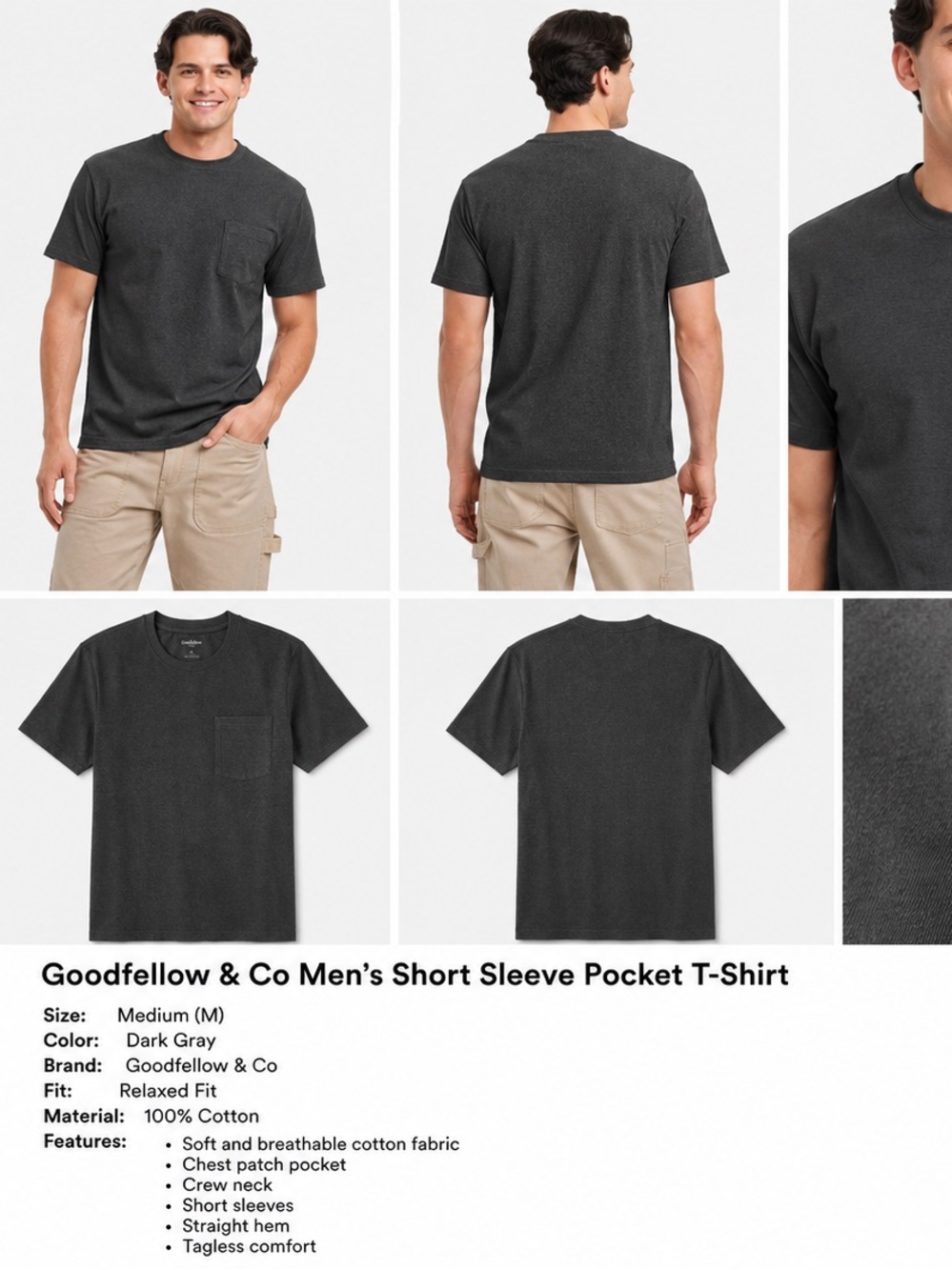 Goodfellow & Co Dark Gray Short Sleeve Pocket Tee